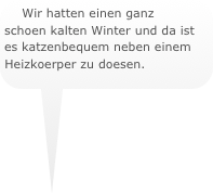 Wir hatten einen ganz schoen kalten Winter und da ist es katzenbequem neben einem Heizkoerper zu doesen.